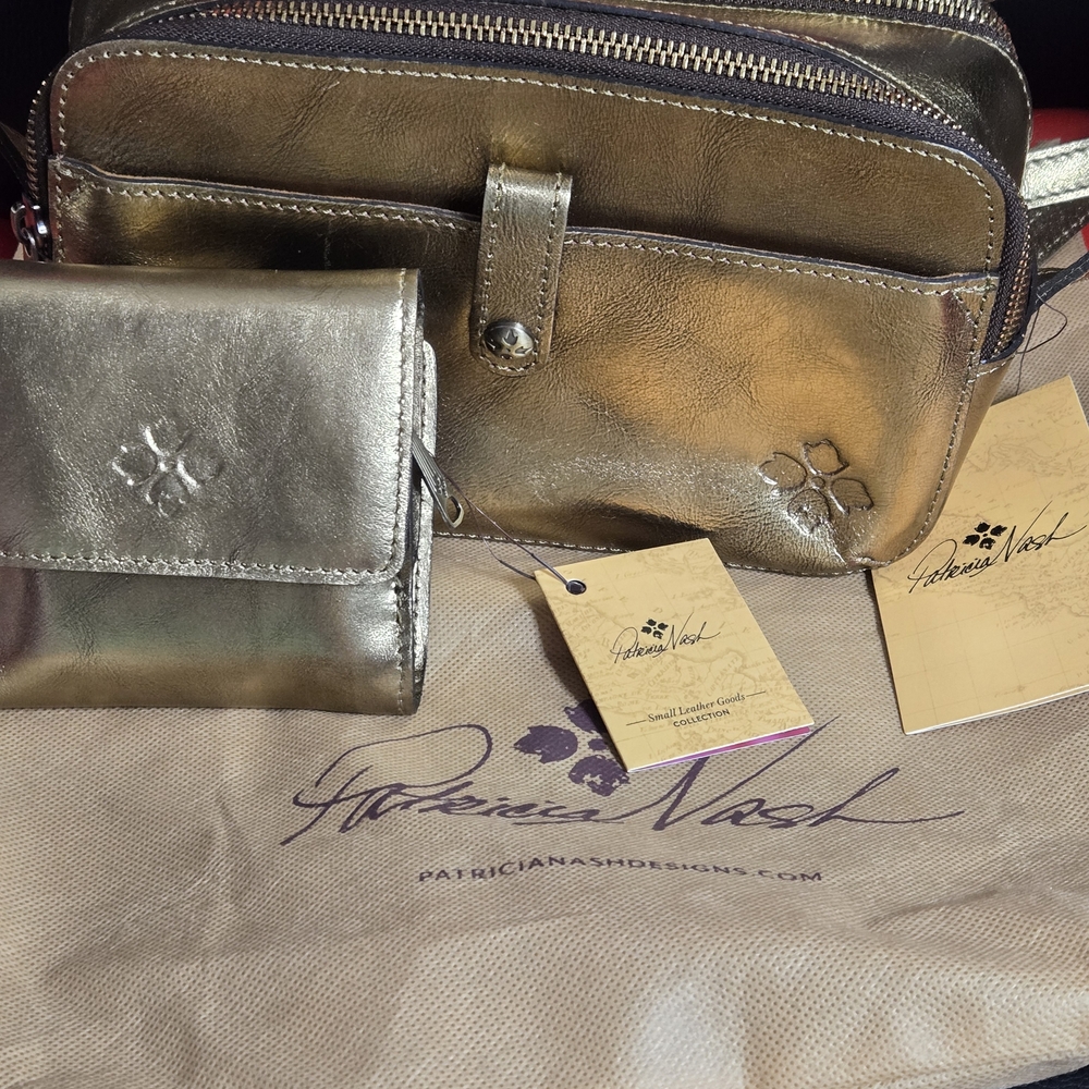 Patricia Nash Gold Leather Bag and Wallet Set - Picture 3 of 6